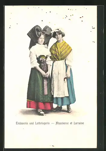 AK Elsass - Lothringen, Frauen in ihren jeweiligen Trachten