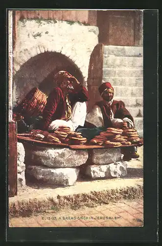 AK Jerusalem, arabische Händler, ein Brotshop