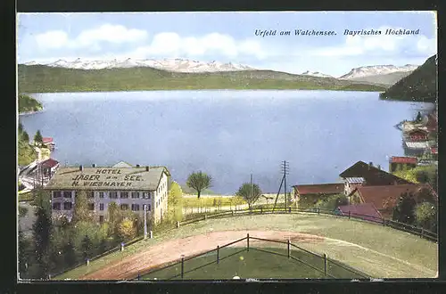 AK Urfeld am Walchensee, Teilansicht mit Hotel Jäger am See