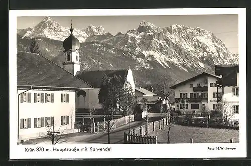 AK Krün, Hauptstrasse mit Karwendel