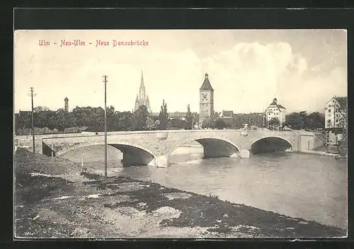 AK Ulm / Donau, Teilansicht mit neuer Donaubrücke