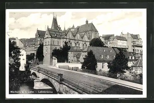 AK Marburg / Lahn, Teilansicht mit Lahnbrücke