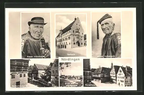 AK Nördlingen, Rathaus, Gürtelhaus, Gerberhäuser an der Eger