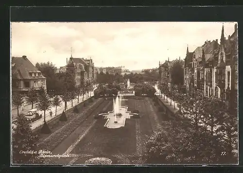 AK Krefeld /Rh., Springbrunnen mit Anlagen auf dem Bismarckplatz