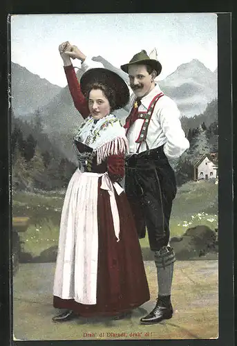 AK Paar in bayerischer Volkstracht