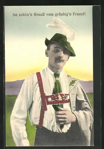 AK Bayrischer Mann in Tracht mit Hut