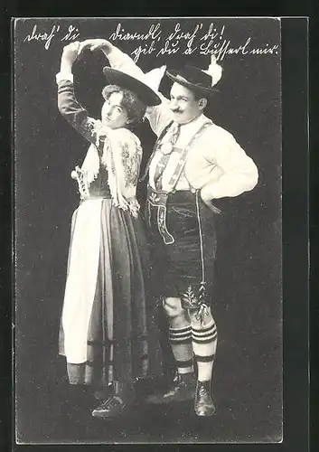 AK Bayrisches Paar in Tracht beim Tanz