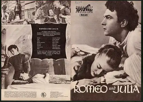 Filmprogramm PFP Nr. 92 /59, Romeo und Julia, Laurence Harvey, Susan Shentall, Regie: Renato Castellani
