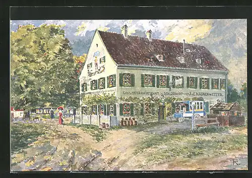 Künstler-AK Oberföhring, Gasthaus Schlosswirt von J. u. E. Kronenwetter