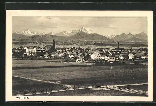 AK Weilheim, Panoramablick auf die Stadt