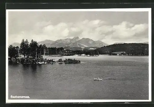 AK Seeham, Idyll am Seehamersee, Boot mit Berge