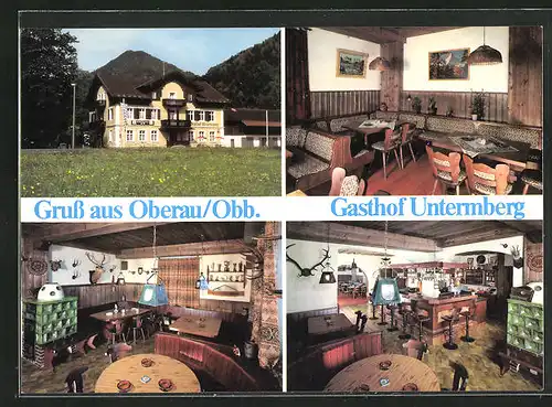 AK Oberau / Obb., Gasthof Untermberg mit Innenansicht vom Speiseraum
