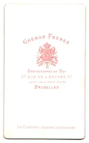 Fotografie Ghémar Frères, Bruxelles, 27, Rue de l`Écuyer, 27, Portrait charmanter Herr in zeitgenössischer Kleidung