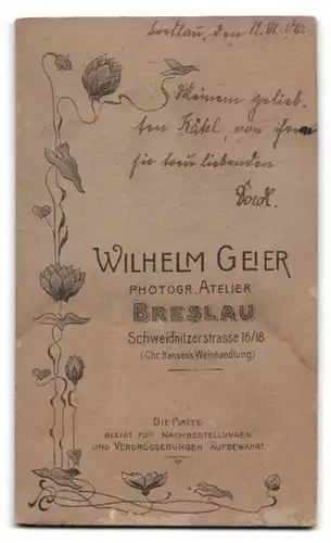 Fotografie Wilhelm Geier, Breslau, Schweidnitzerstr. 16 /18, Portrait junge Frau in weisser Bluse