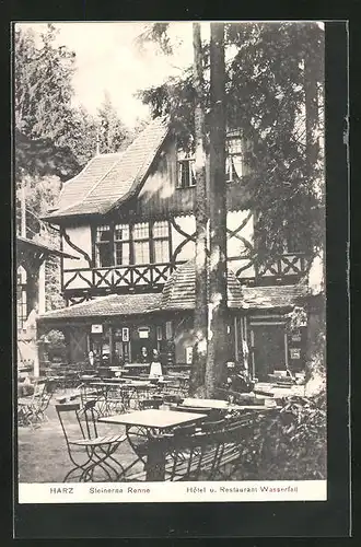 AK Hasserode /Harz, Hotel u. Restaurant Wasserfall, Steinerne Renne