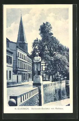 AK Mönchengladbach, Balderich-Denkmal mit Rathaus