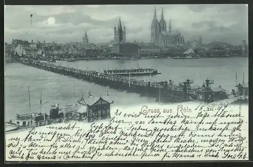 Mondschein-AK Köln, Teilansicht mit Brücke