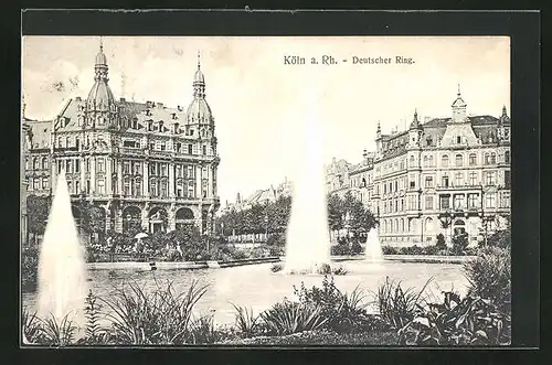 AK Köln-Neustadt, Deutscher Ring, Gebäude und Anlagen mit Fontänen