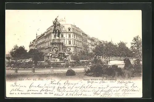 AK Köln-Neustadt, Kaiser Wilhelm Ring mit Denkmal