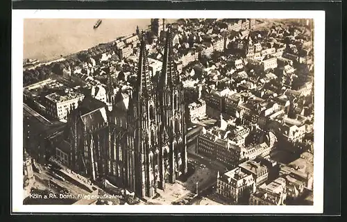 AK Köln, Fliegeraufnahme vom Dom