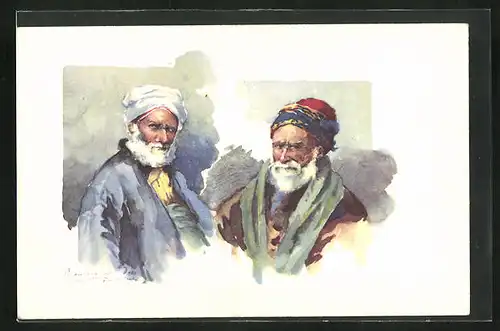 AK Des vieux Turcs, Zwei älterer türkische Männer mit Turbanen