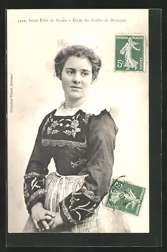 AK Scaer, Jeune Fille, Étude des Coiffes de Bretagne, Dame in Tracht