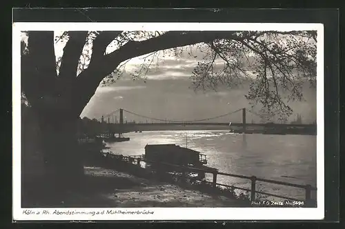 AK Köln, Abendstimmung an der Mühlheimerbrücke