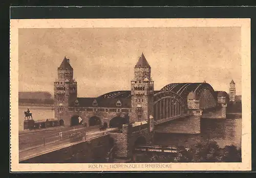 AK Köln, Hohenzollernbrücke mit Strassenbahn