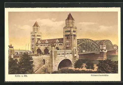 AK Köln, Hohenzollernbrücke mit Pferdekutsche