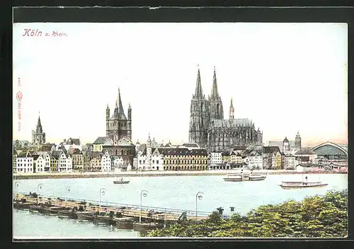 AK Köln, Flusspartie mit Blick auf den Dom