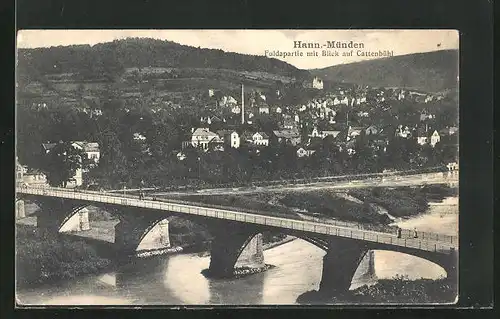 AK Hann.-Münden, Fuldapartie mit Blick auf Cattenbühl