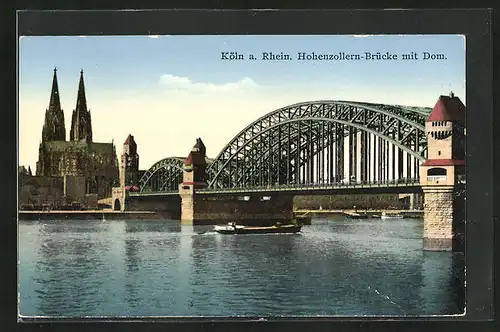 AK Köln, Hohenzollern-Brücke mit Dom