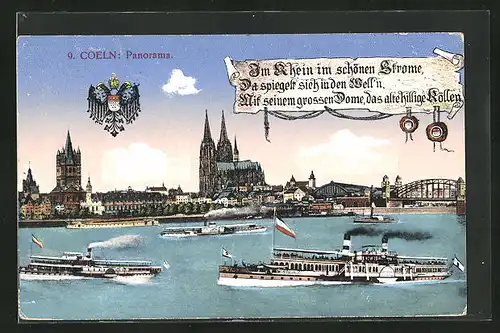 AK Köln, Rheinpanorama mit Dampfern