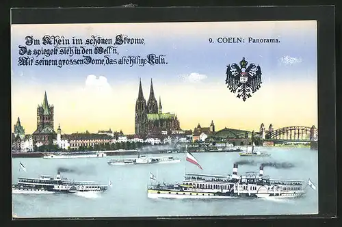 AK Köln a. Rhein, Panorama mit Brücke und Dampfern