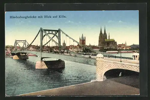AK Köln, Hindenburgbrücke mit Blick auf den Ort