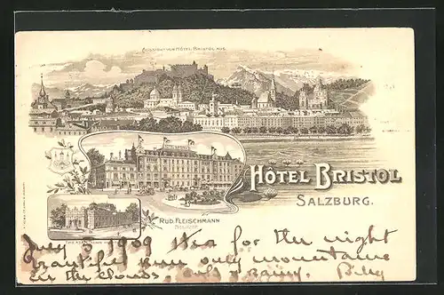 Lithographie Salzburg, Hotel Bristol, Totalansicht