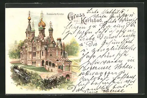 Lithographie Karlsbad, Russische Kirche