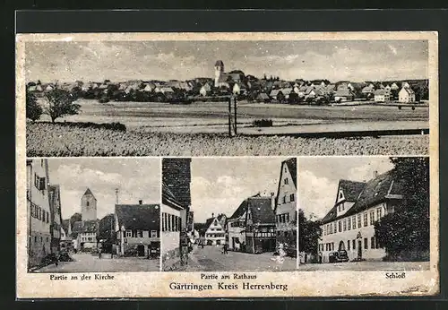AK Gärtringen, Ortsansichten mit Kirche, Rathaus und Schloss