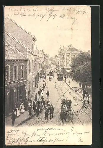 AK Rheydt, Partie in der Friedrich-Wilhelmstrasse mit Strassenbahn