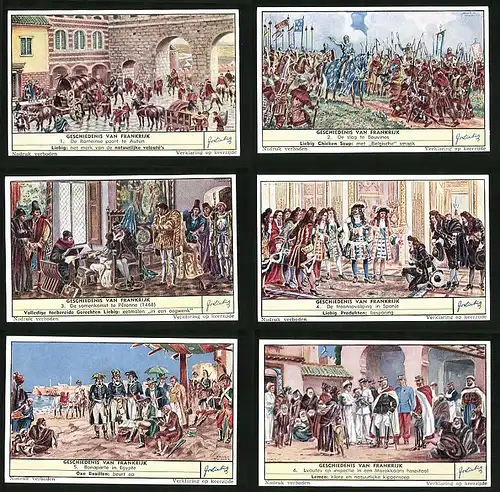 6 Sammelbilder Liebig, Serie Nr. 1629: Geschiedenis van Frankrijk, Lyautrey op inspectie in een Marokkaans hospitaal