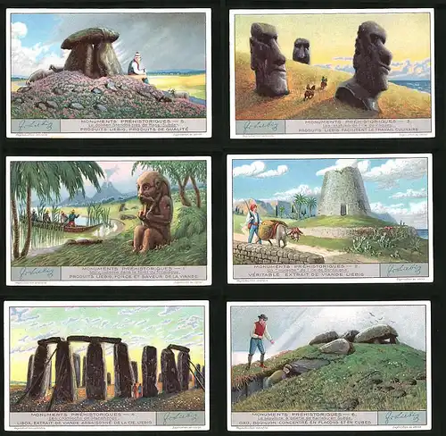 6 Sammelbilder Liebig, Serie Nr. 1249: Monuments Préhistoriques, Les cromlechs de Stonehenge