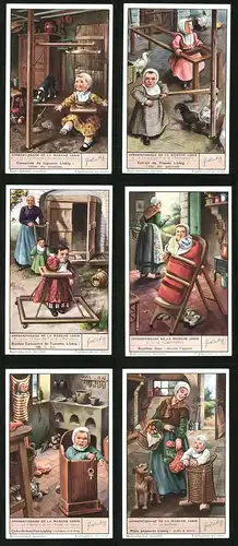 6 Sammelbilder Liebig, Serie Nr. 1648: Apprentissage de la Marche Jadis, La Baillotte, La Cabernotte