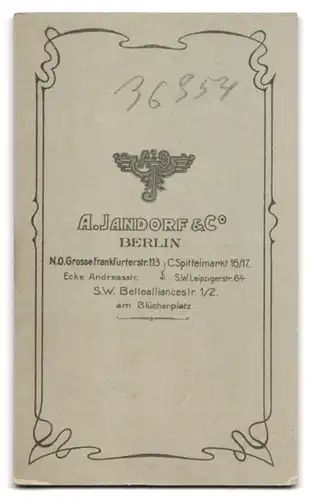 Fotografie A. Jandorf & Co., Berlin, Gr. Frankfurterstr. 113, Bursche mit Buch im Anzug
