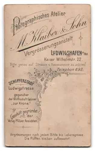 Fotografie M. Klaiber & Sohn, Ludwigshafen / Rhein, Kaiser Wilhelmstr. 22, Portrait Dame trägt Bluse mit Rüschen