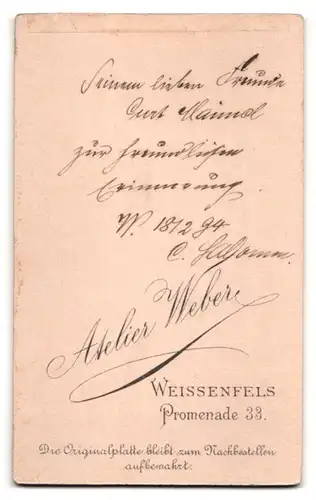 Fotografie Theodor Weber, Weissenfels, Promenade 33, Portrait junger Mann mit Zwicker im Anzug