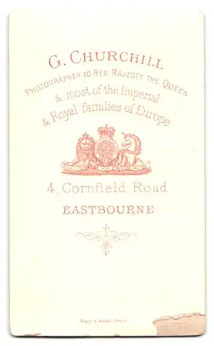 Fotografie G. Churchill, Eastbourne, 4 Cornfield Road, Portrait betagter Gentleman mit Vollbart