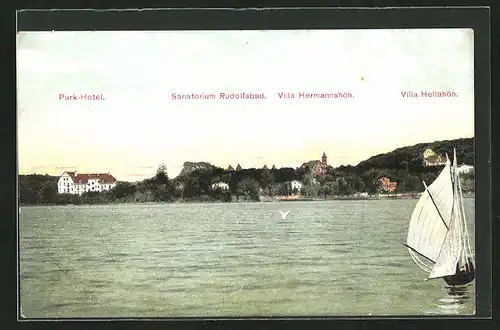 AK Gremsmühlen, Ortspartie mit Park-Hotel, Sanatorium Rudolfsbad, Villa Hermannshöh und Villa Hellahöh