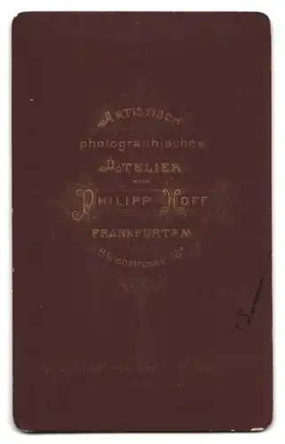 Fotografie Ph. Hoff, Frankfurt a. M., Bleichstr. 38, Portrait Dame im Biedermeierkleid mit Halskette und Zopf