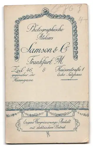 Fotografie Samson & Co., Frankfurt a. M., Zeil 46, Portrait Herr im karierten Anzug mit Brille und Heriquatre Bart