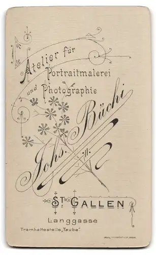 Fotografie Johs. Büchi, St. Gallen, Langgasse, Portrait Herr im Anzug mit Schlips und Walrossbart